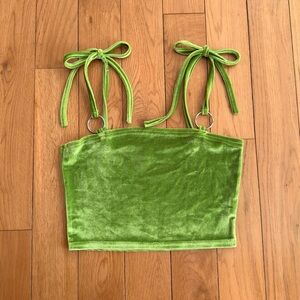 Velvet Green Crop Top w Silver Rings & Adjustable Straps